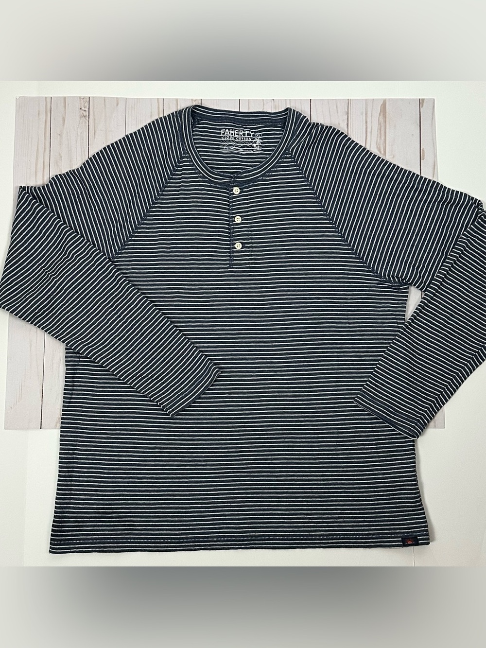 Striped Long-Sleeve Henley Shirt - Navy/White